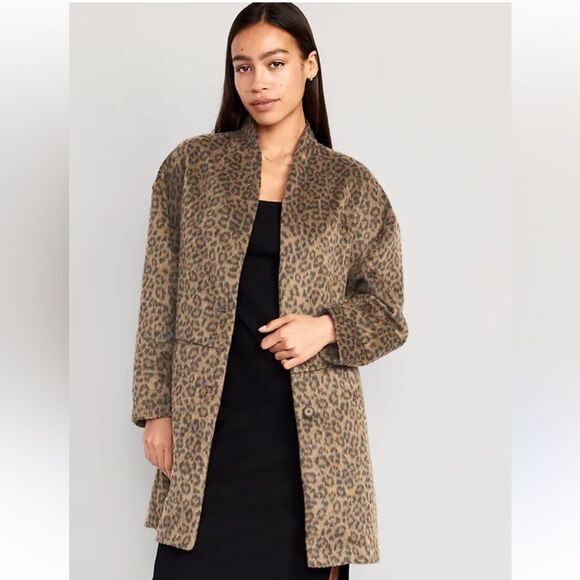 Old navy women’s long line cardigan coat in size medium animal print cheetah - Picture 1 of 13